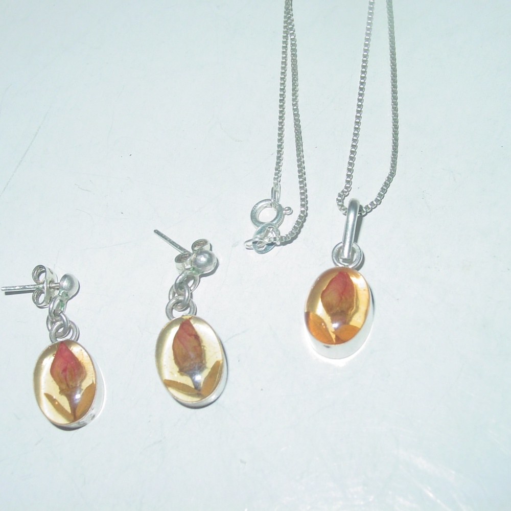 Sterling Dried Flower Necklace & Earrings